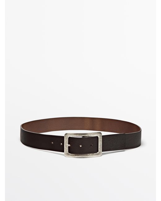 MASSIMO DUTTI White Rectangular Buckle Belt