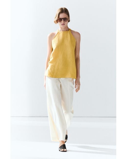 MASSIMO DUTTI White Linen Blend Halter Top