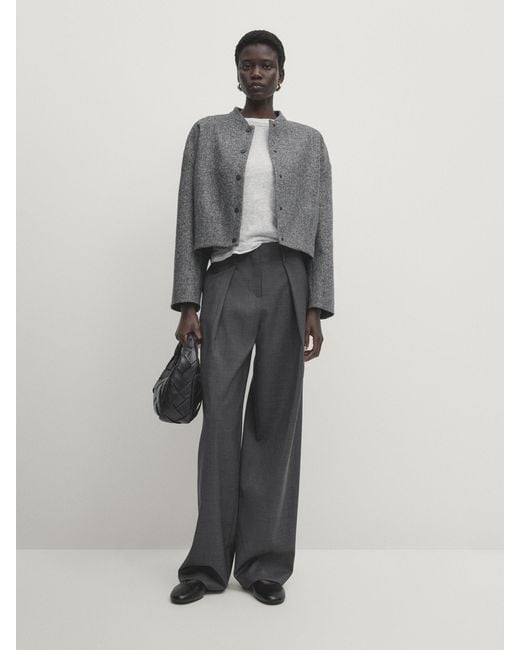 MASSIMO DUTTI Gray Cold Wool Trousers With Darts