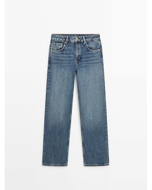 MASSIMO DUTTI Blue Straight Fit Low-Rise Jeans
