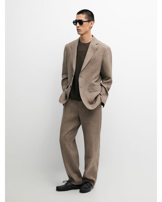 MASSIMO DUTTI Multicolor Linen Suit Pants for men