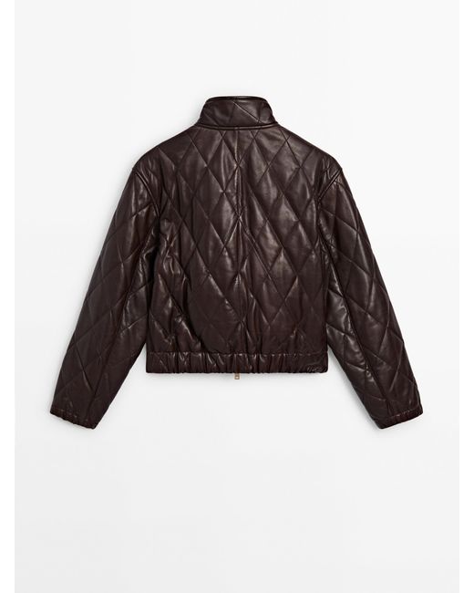 MASSIMO DUTTI Quilted Nappa Leather Bomber Jacket in Brown Lyst