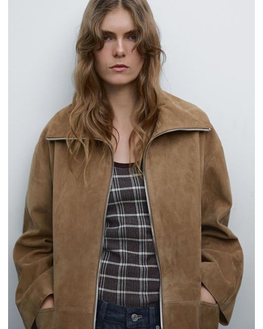 MASSIMO DUTTI Natural Medium Suede Leather Coat
