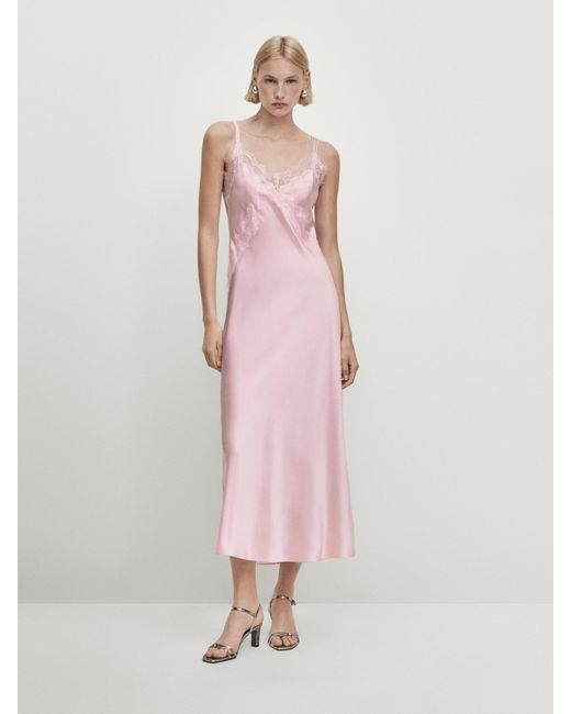 MASSIMO DUTTI Satiniertes Kleid In Lingerie-Optik Mit Spitze - Studio - Altrosa - Xs in Pink für Herren