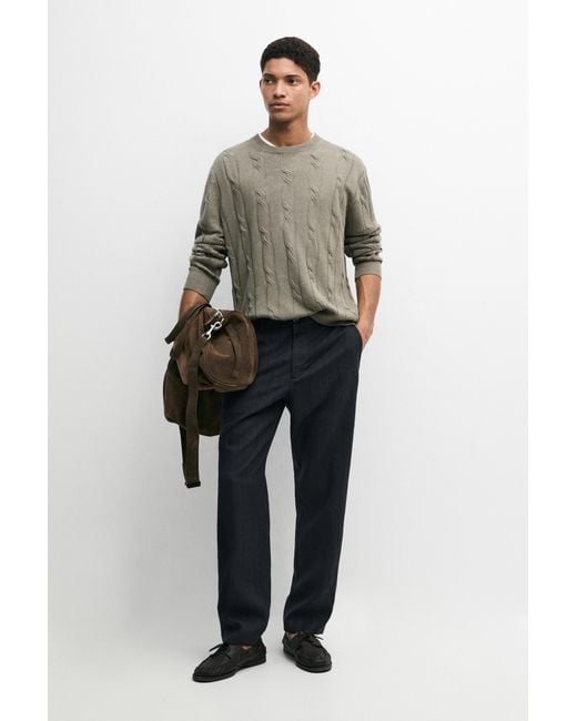 MASSIMO DUTTI Black Linen Trousers With A Striped Pattern for men