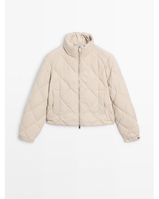 MASSIMO DUTTI Korte Waterafstotende Gewatteerd Jack in het Natural