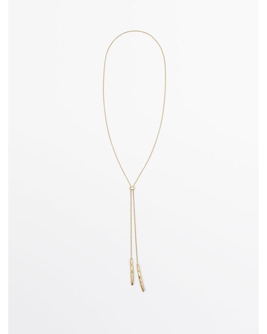 MASSIMO DUTTI White Long Necklace With Textured Double Piece