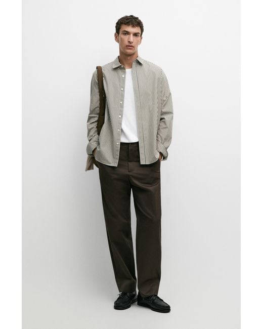 MASSIMO DUTTI Green Regular Fit Striped Poplin Shirt for men