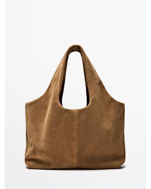 MASSIMO DUTTI Brown Medium Split Suede Leather Shopper Bag