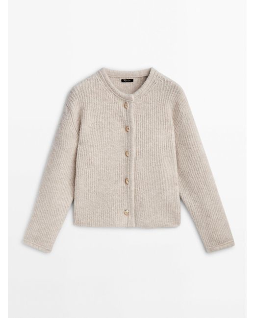 MASSIMO DUTTI Natural Knit Cardigan With Button Detail