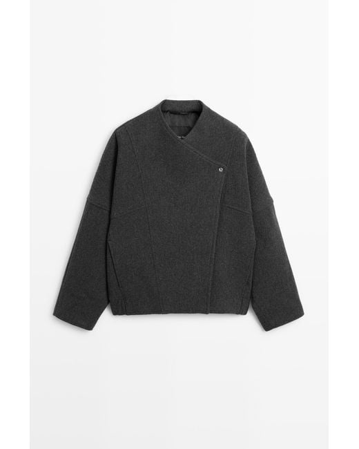 MASSIMO DUTTI Black Wool Blend Bomber Jacket