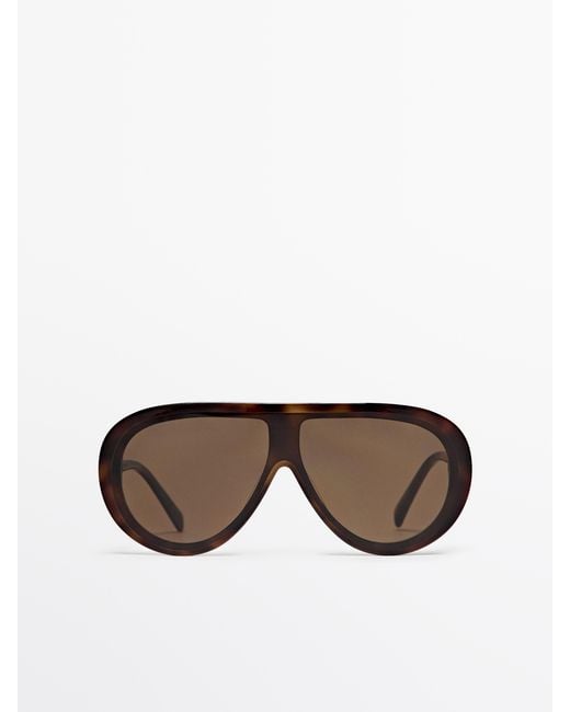 MASSIMO DUTTI Brown Tortoiseshell-Effect Aviator Sunglasses