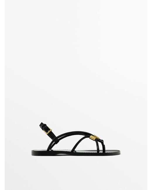 MASSIMO DUTTI White Strappy Sandals With Metal Detail