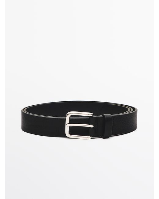 MASSIMO DUTTI Black Square Buckle Belt for men