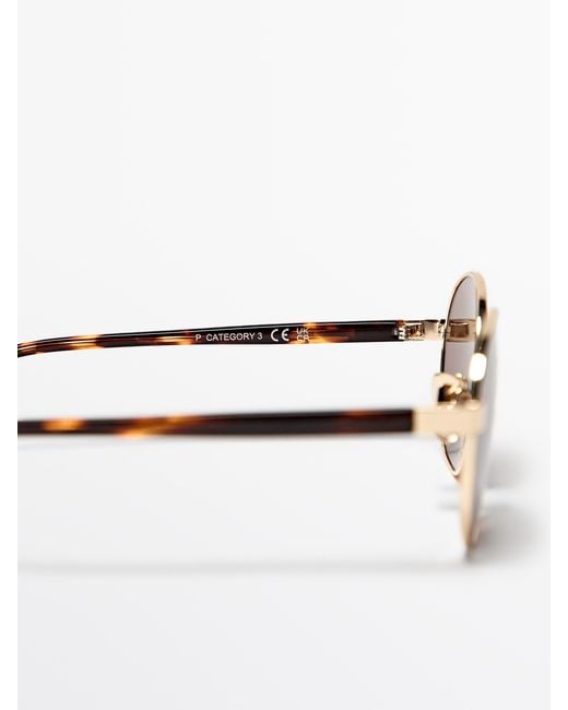MASSIMO DUTTI Metallic Round Tortoiseshell Metal Sunglasses for men