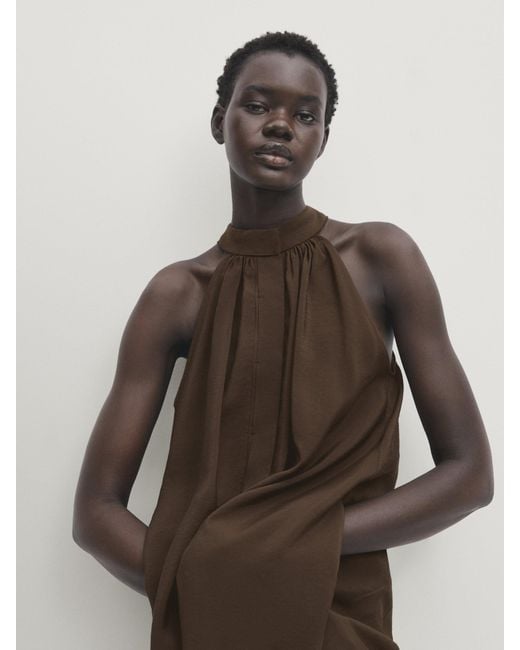 【Massimo Dutti】Halter midi dress with low-cut back Halter midi dress with low-cut back · Black · Smart