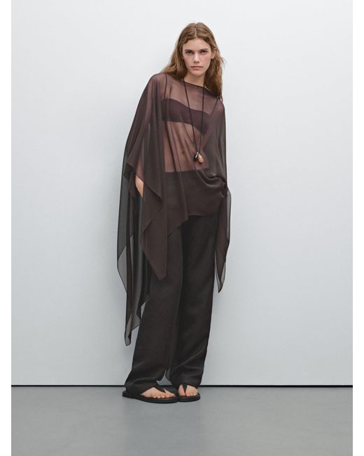 MASSIMO DUTTI Brown Flowing 100% Mulberry Silk Cape
