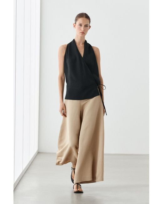 MASSIMO DUTTI Natural Voluminous Wide-Leg Pants