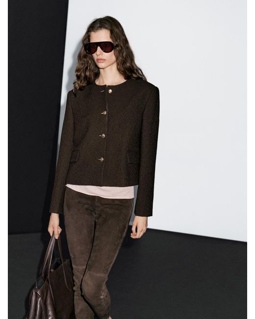 MASSIMO DUTTI Black Cropped Jacket With Buttons