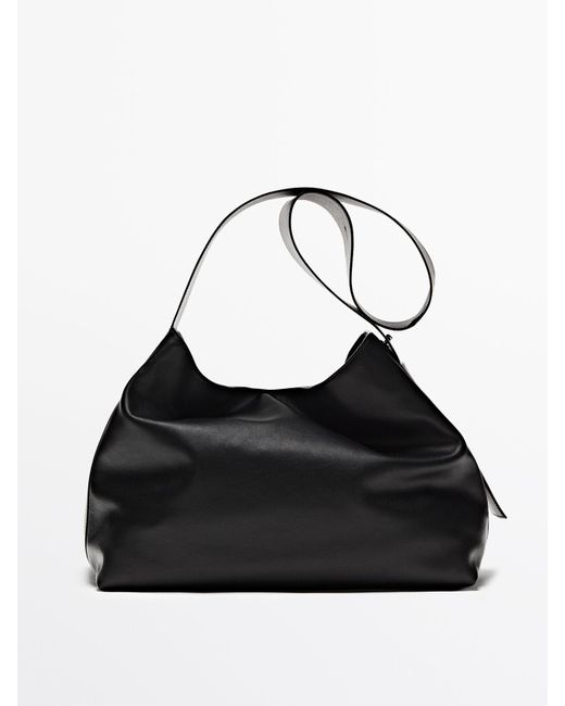 MASSIMO DUTTI Black Nappa Leather Shoulder Bag for men