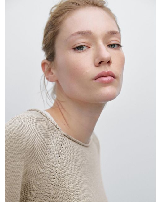 MASSIMO DUTTI Natural Pullover Aus Perlstoff Mit Lockerem Strickmuster