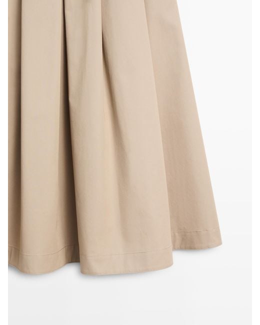 MASSIMO DUTTI Natural Midi Skirt With Box Pleats