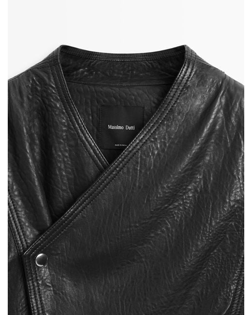 MASSIMO DUTTI White Leather Bomber Jacket