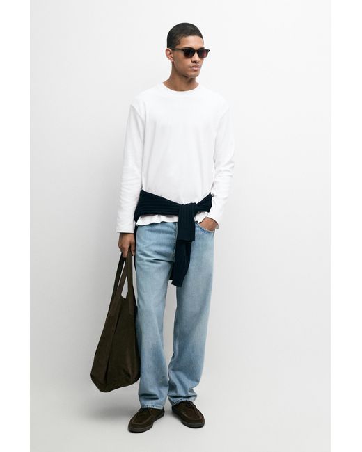 MASSIMO DUTTI Blue 100% Cotton Long Sleeve T-Shirt for men