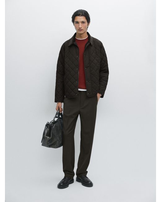 MASSIMO DUTTI Black Quilted Jacket With Corduroy Collar for men
