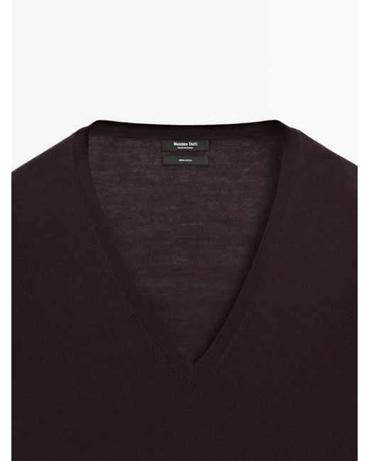 MASSIMO DUTTI Black Oversized V-Neck Knit Jumper, 100% Wool