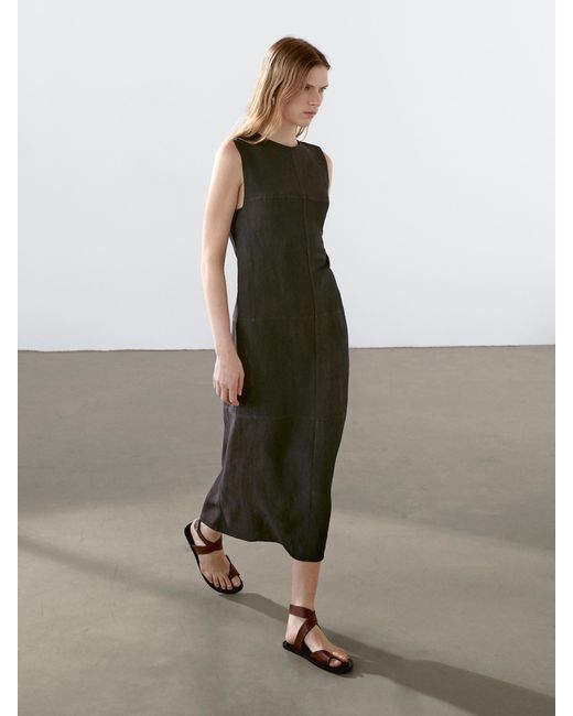MASSIMO DUTTI Brown Midi Dress With Seam Details