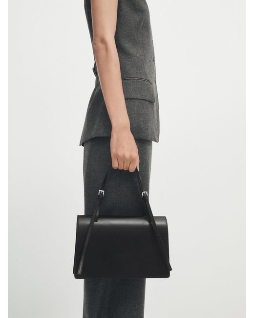 MASSIMO DUTTI Nappa Leather Shoulder Bag With Double Handle in Black Lyst