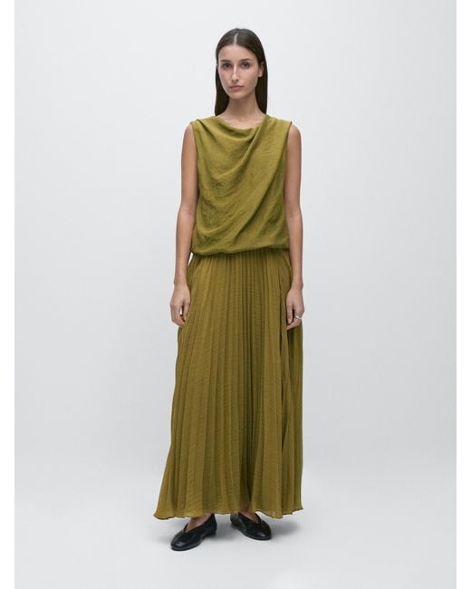 MASSIMO DUTTI Green Long Matching Dress With Pleated Detail