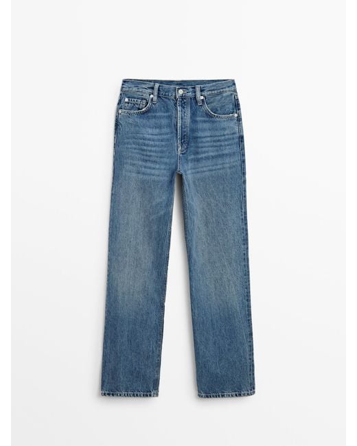 MASSIMO DUTTI Blue Straight Fit High-Waist Jeans