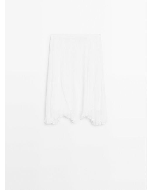 MASSIMO DUTTI Geplooide Godet Midirok in het White