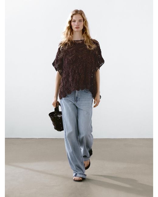 MASSIMO DUTTI Multicolor Cutwork Crochet Cape