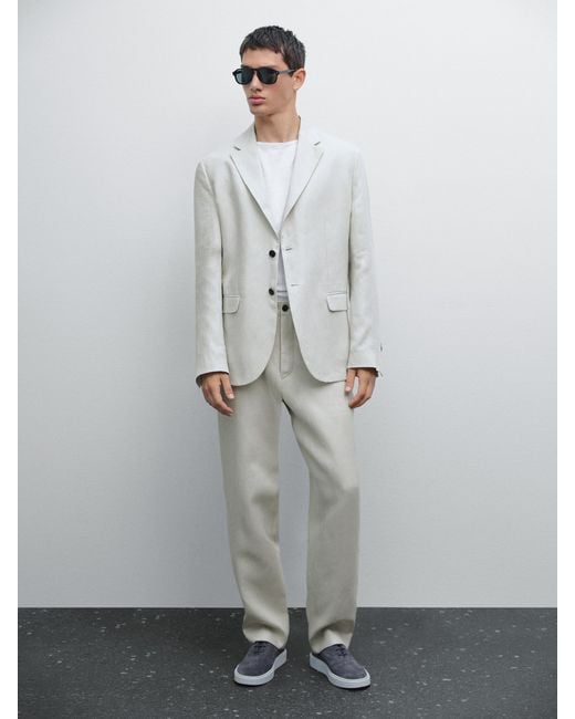 MASSIMO DUTTI Gray Linen Suit Blazer for men