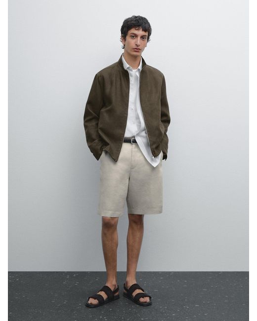 Bermuda Con Pince 100% Lino di MASSIMO DUTTI in Natural da Uomo
