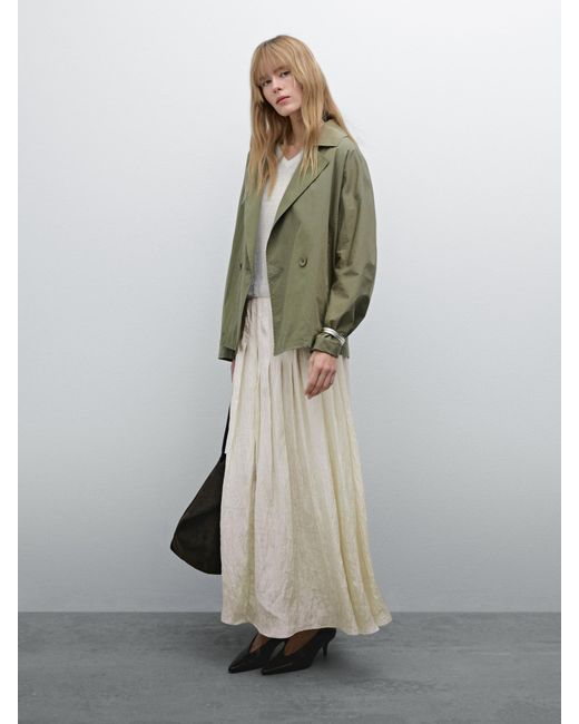 MASSIMO DUTTI White Flowing Midi Skirt With Box Pleats