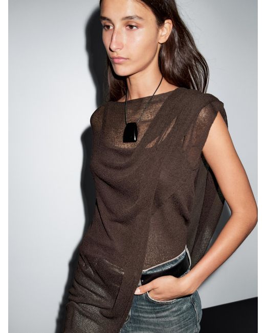 MASSIMO DUTTI Gray Asymmetric Knit Cape