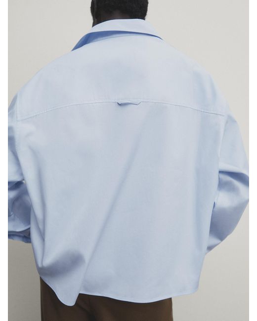 MASSIMO DUTTI Blue Cotton Poplin Shirt With Pockets