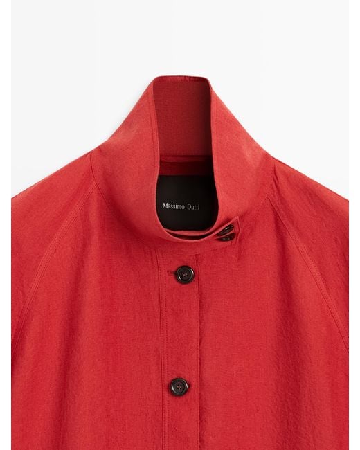 MASSIMO DUTTI Red Puffed Linen Bomber Jacket