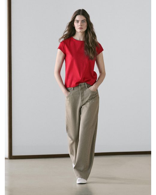 MASSIMO DUTTI Red Mid-Rise Balloon Fit Jeans