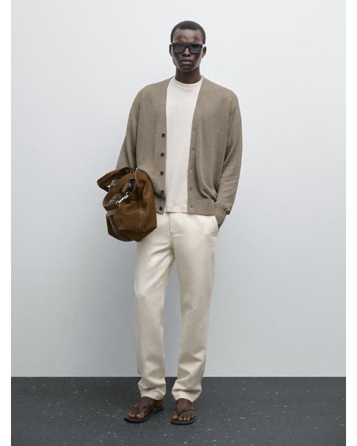 MASSIMO DUTTI White Knit Linen Blend Cardigan for men
