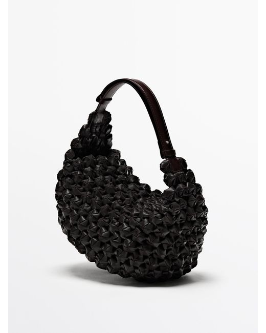 MASSIMO DUTTI Black Braided Medium Leather Bag