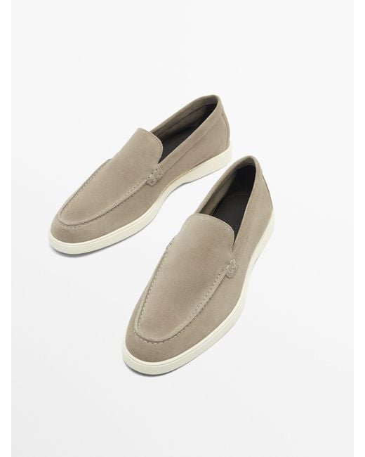 MASSIMO DUTTI White Split Suede Leather Loafers for men
