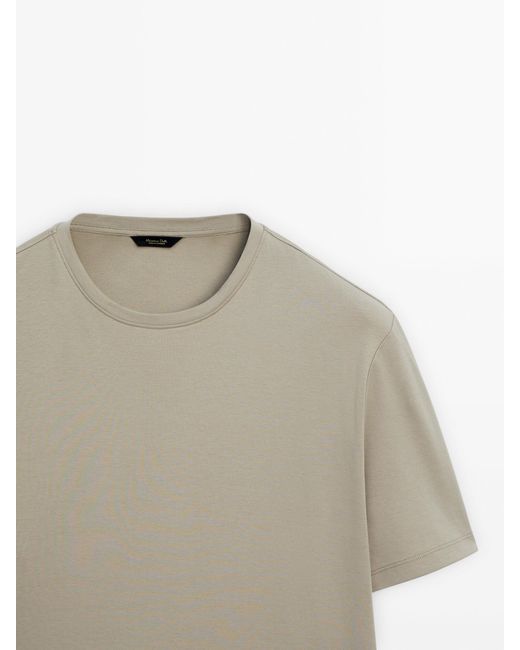 MASSIMO DUTTI Natural Short Sleeve Mercerised Cotton T-Shirt for men