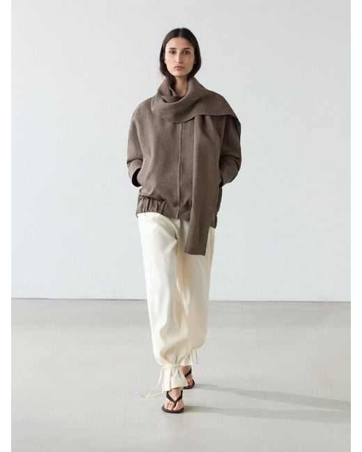MASSIMO DUTTI Brown Linen Melange Foulard Bomber Jacket