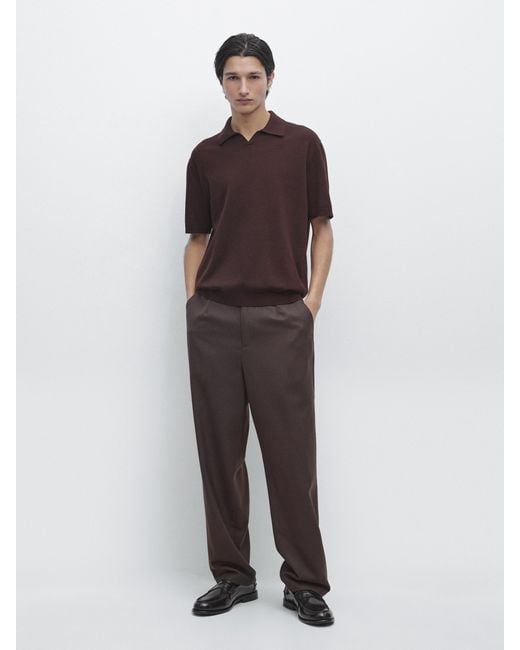 MASSIMO DUTTI Red Cotton Blend Knit Polo Sweater for men