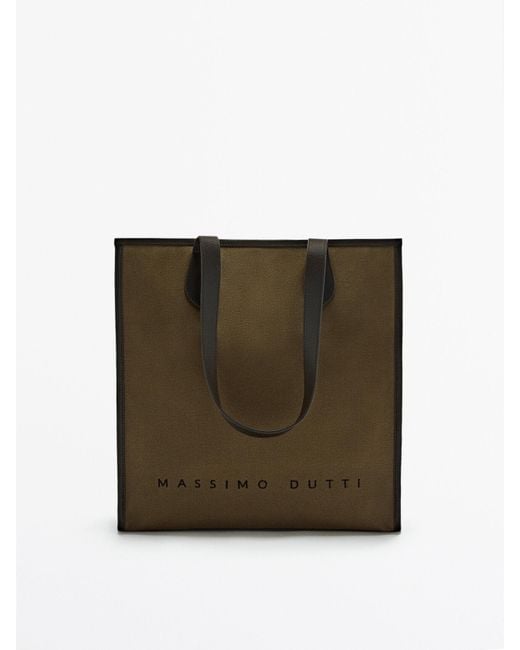 MASSIMO DUTTI Canvas Tote Bag With Leather Details in Pale Khaki (Natural)  for Men | Lyst